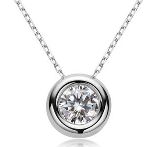 Certified 1 Carat Diamond Solitaire Bezel 14k Gold Necklace ~ Dainty Moissanite